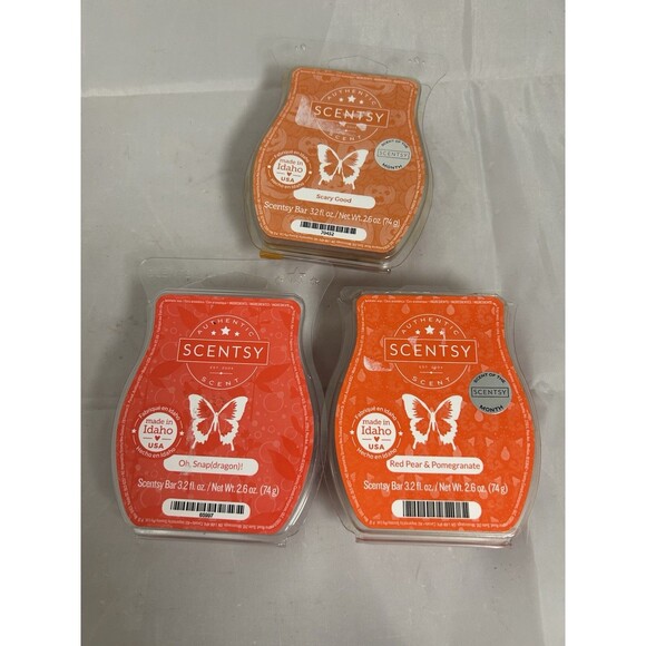 Scentsy Red Pear And Pomegranate, Oh Snapdragon, Scary Good Wax Bars Lot Of 3 - Picture 1 of 4